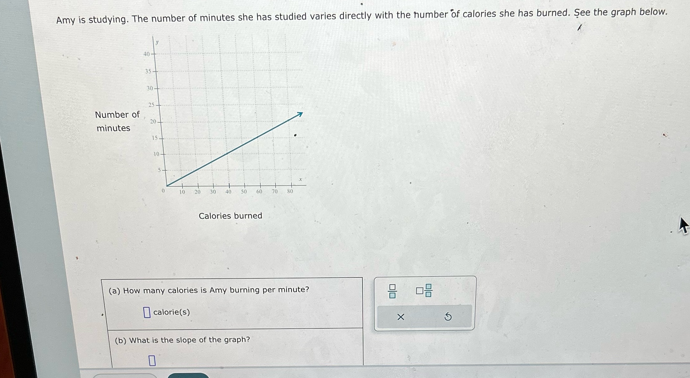 Amy is studying. The number of minutes she has