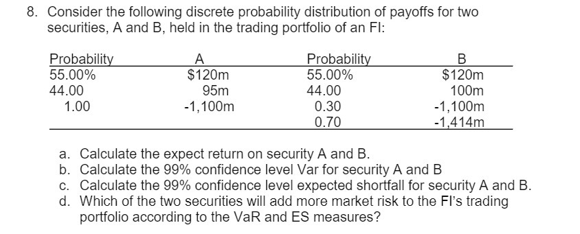 8. Consider the following discrete probability