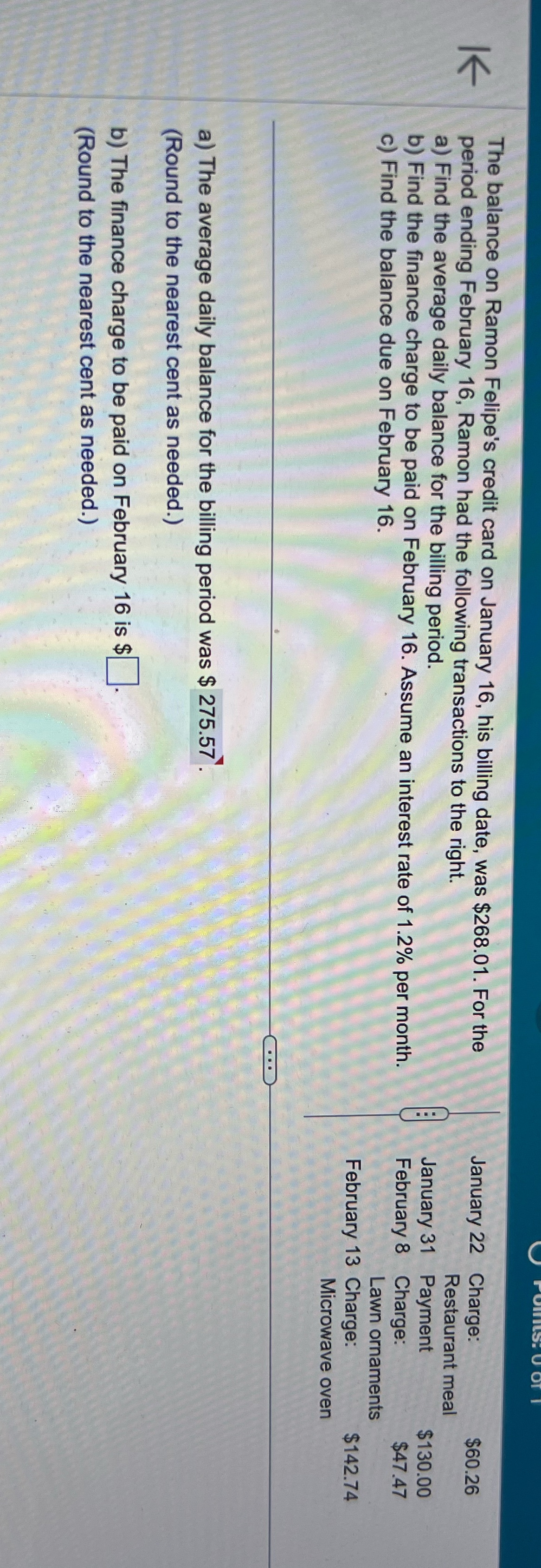 The balance on Ramon Felipe's credit card on
