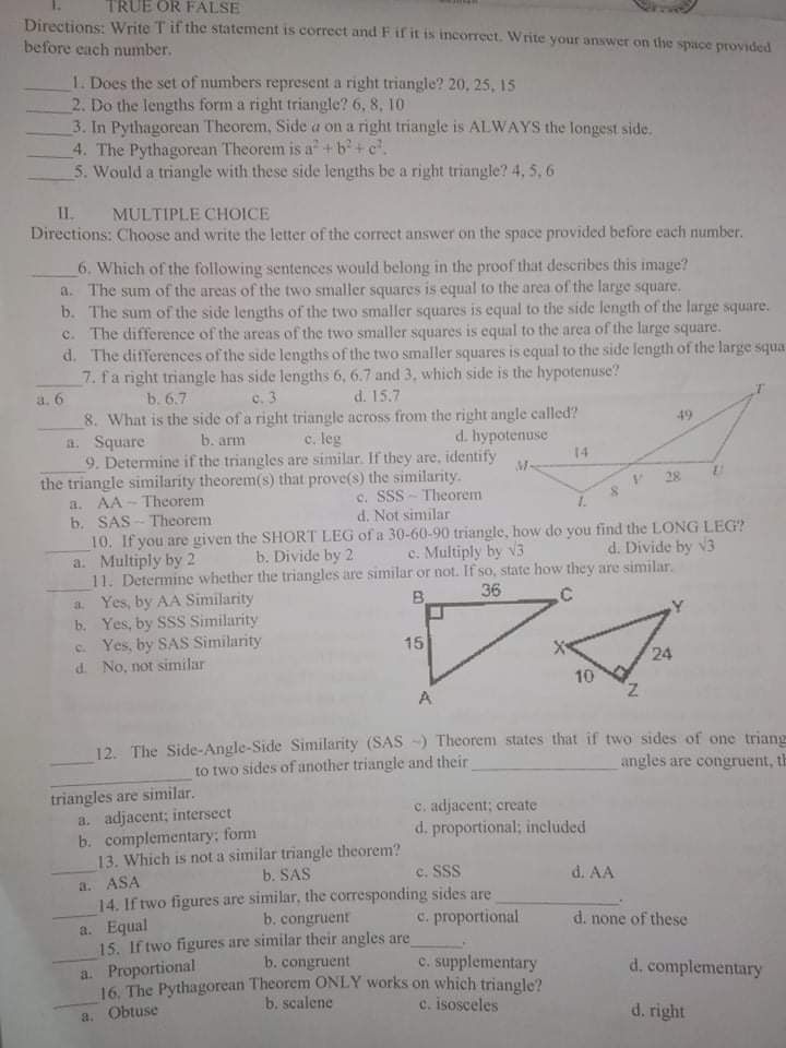 TRUE OR FALSE Directions: Write T if the