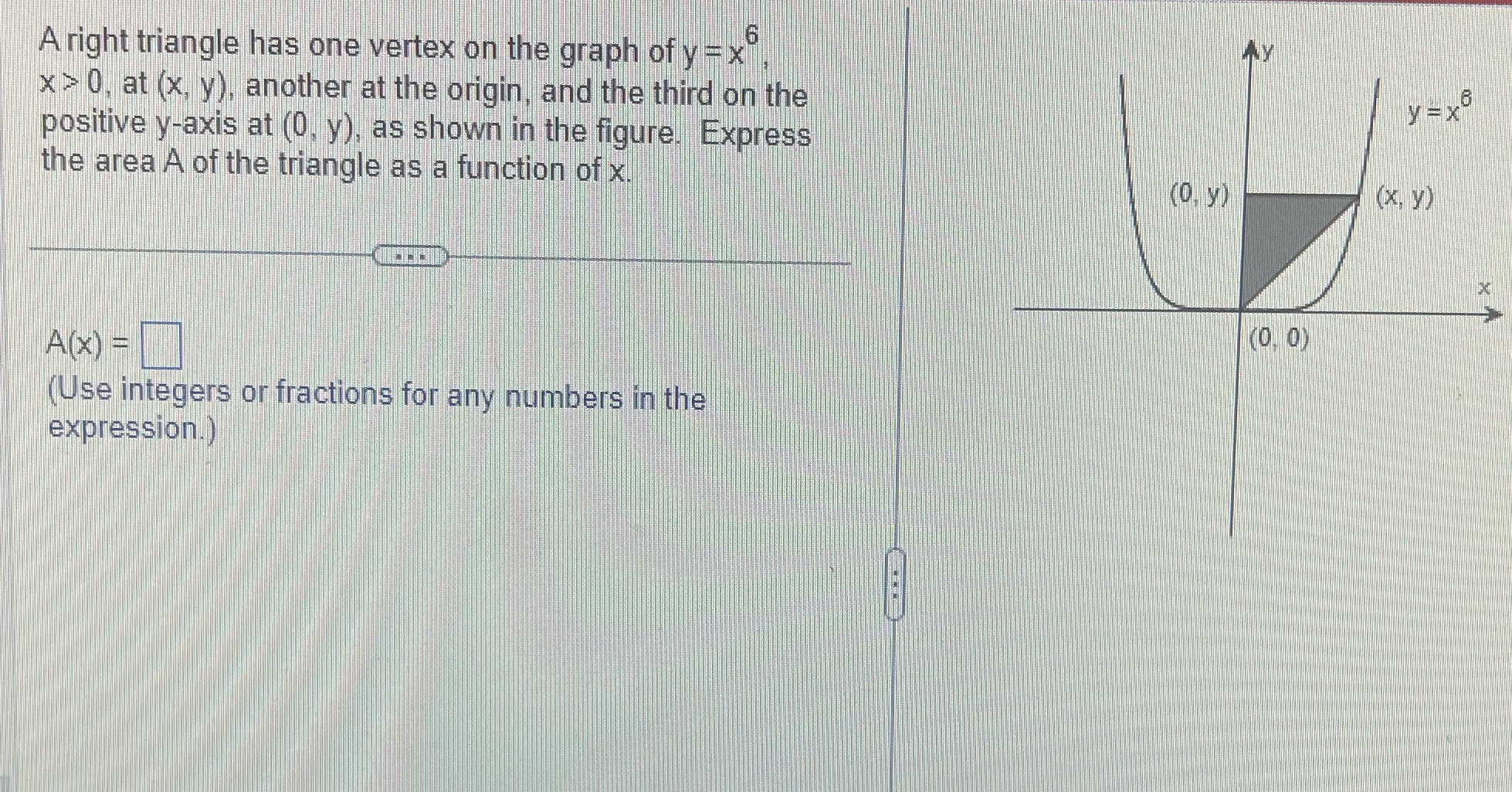 A right triangle has one vertex on the graph of y