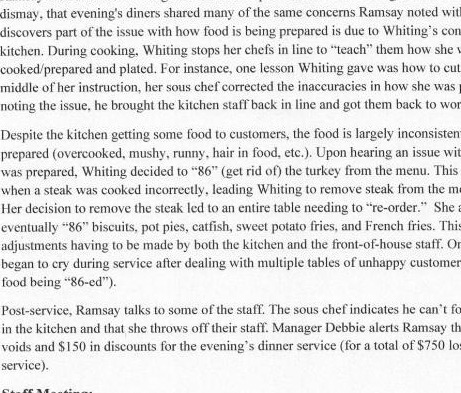 dismay, that evening's diners shared many of