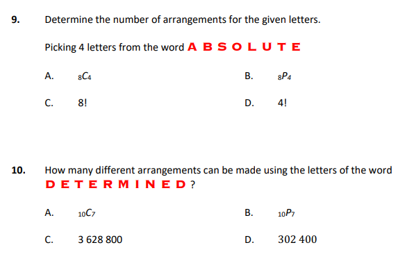 5. Determine the number of arrangements for the
