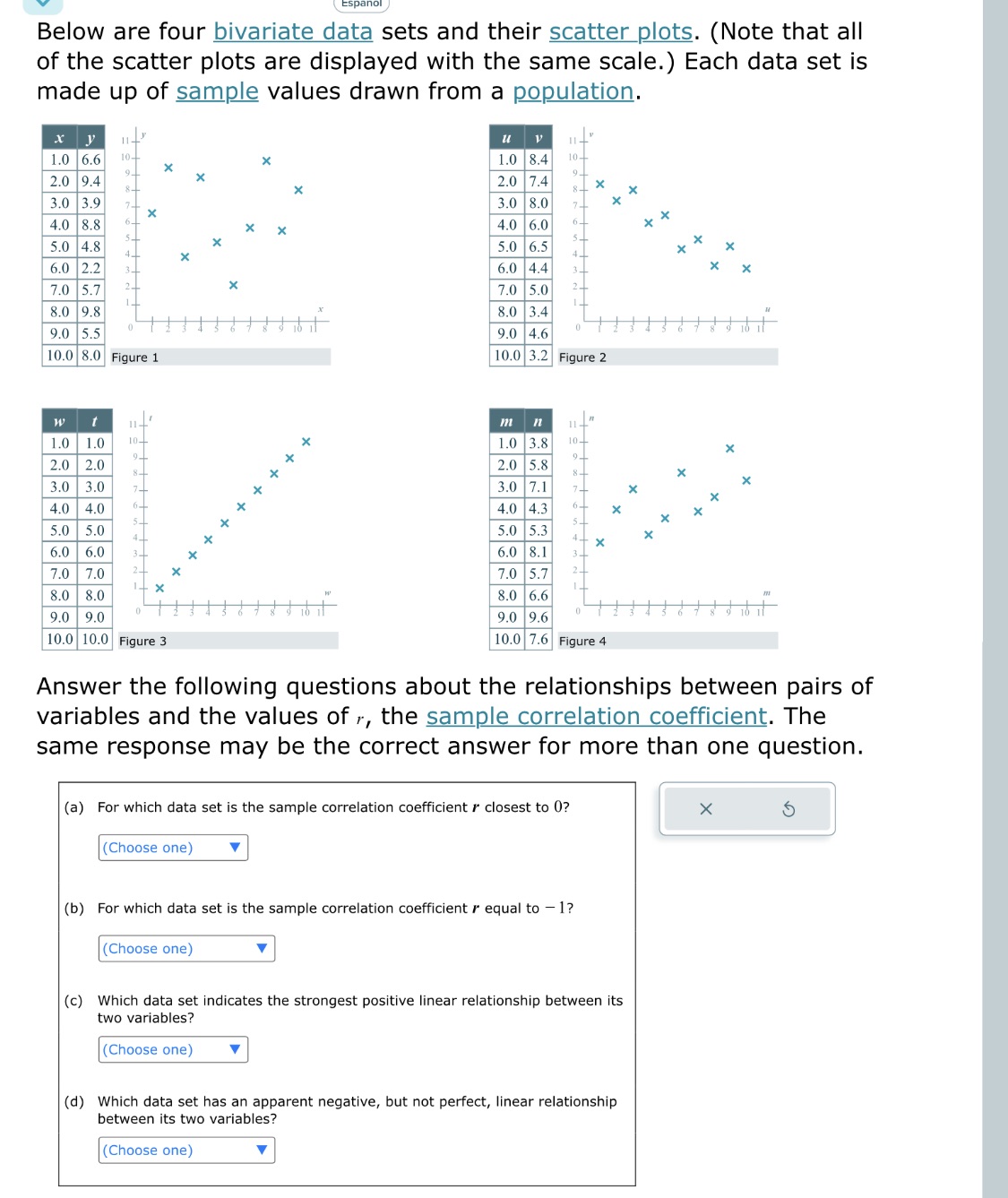 Below are four bivariate data sets and their