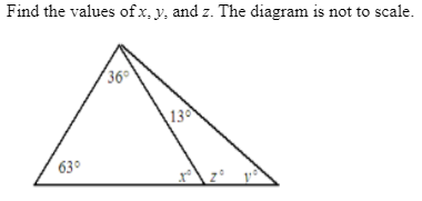 Find the values of x, y, and z. The diagram is