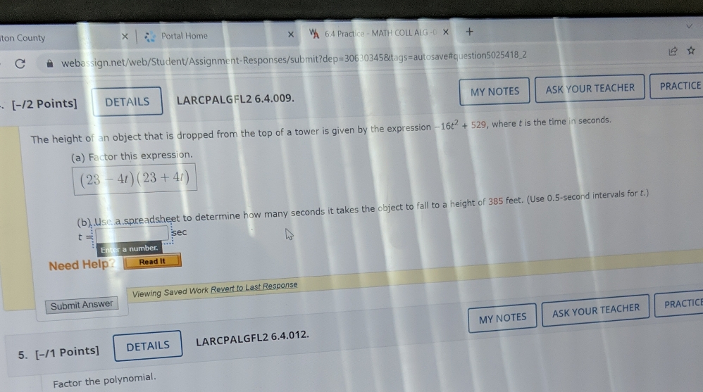 please answer a and b ton County x Portal Home X