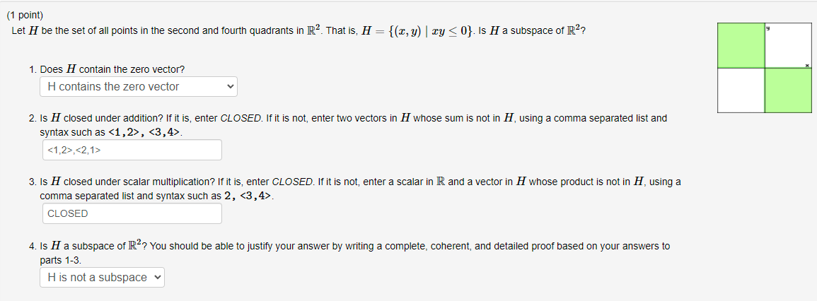 (1 point} Let H be the set of all points in the