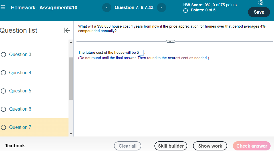 show work Homework: Assignment#10 < Question 7,