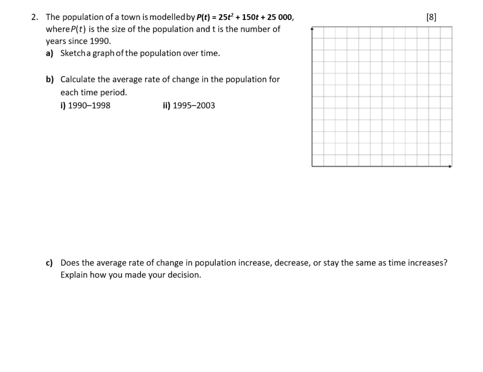 2. The population of a town is modelled by P(t) =