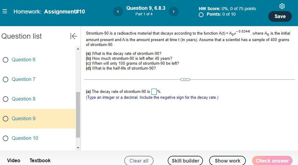 show work Homework: Assignment#10 < Question 7,