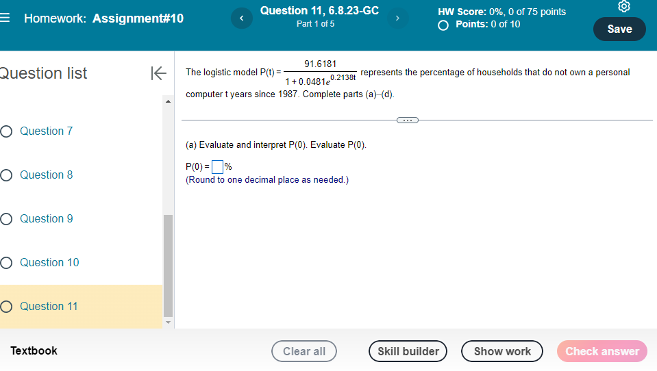 show work Homework: Assignment#10 < Question 7,