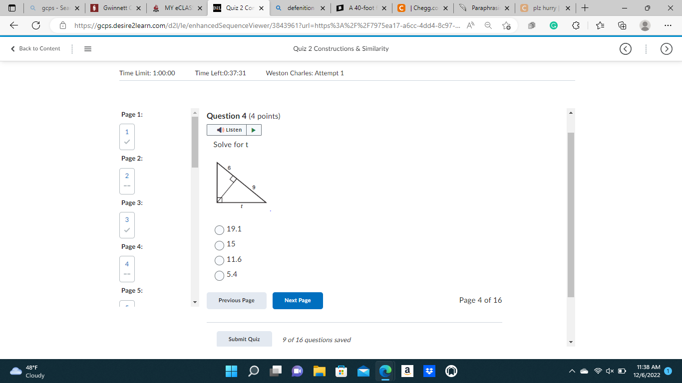 Q gcps - Sea x * Gwinnett ( X MY eCLAS X D2L Quiz
