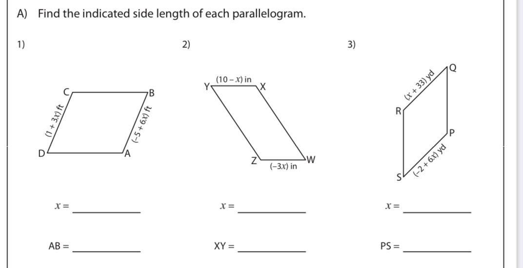 Find the indicated side length of each