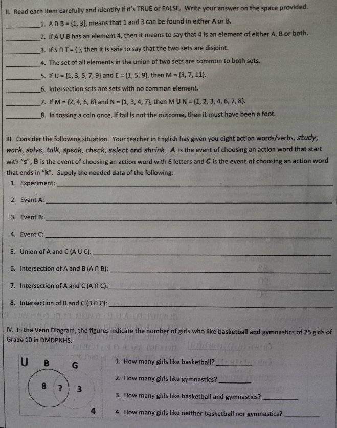 Il. Read each item carefully and identify if