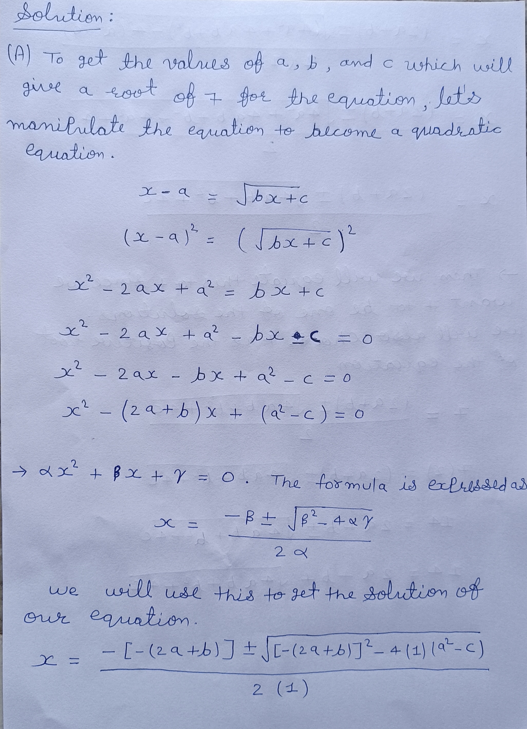 Now consider equations of the form xa = le + c ,