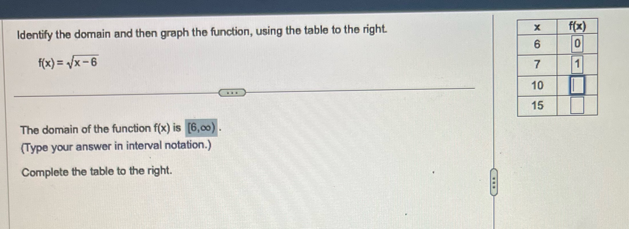 Please help solve the table Identify the domain