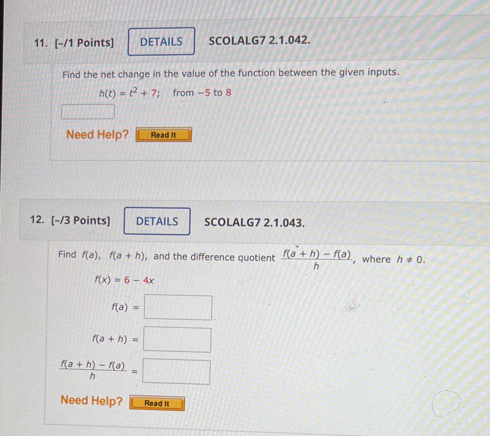 11. [-/1 Points] DETAILS SCOLALG7 2.1.042. Find