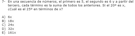 7- En una secuencia de numeros, el primero es 5,