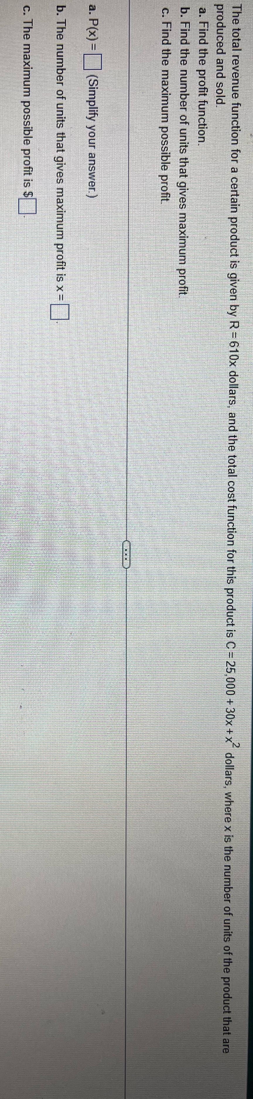 The total revenue function for a certain product