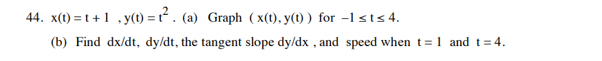 44. x(t) = t+ 1 , y(t) =t. (a) Graph ( x(t), y(t)