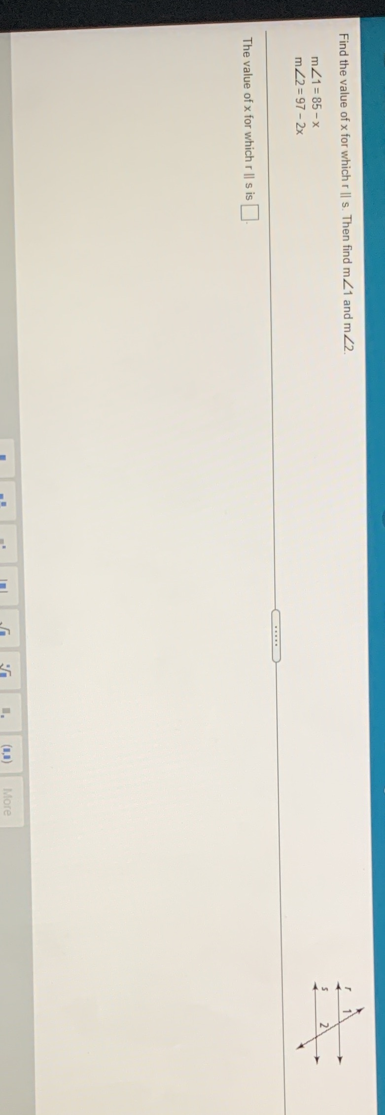 Find the value of x for which r || s. Then find