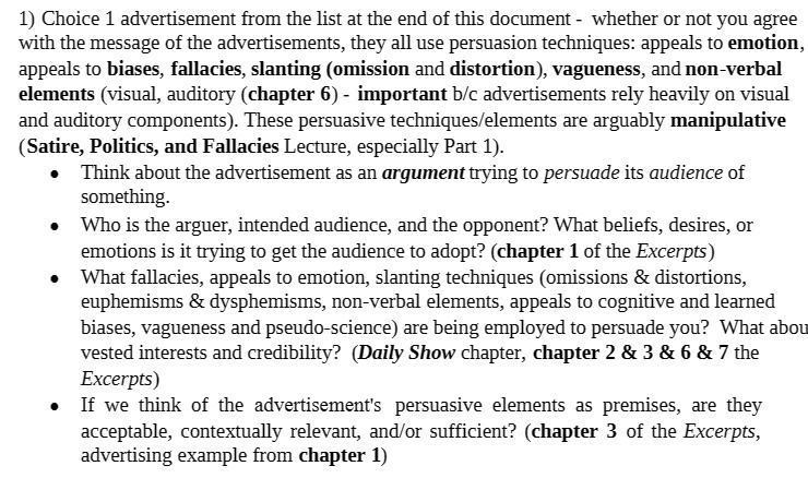 1) Choice 1 advertisement from the list at the