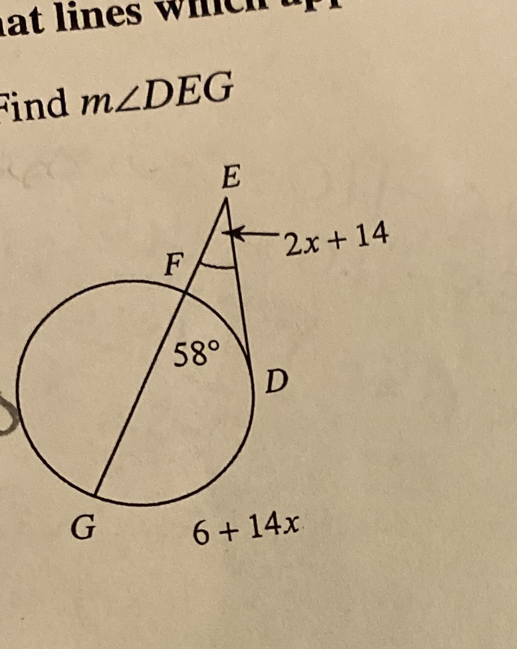 at lines WHICH Find myDEG E F 2x + 14 580 D G 6+