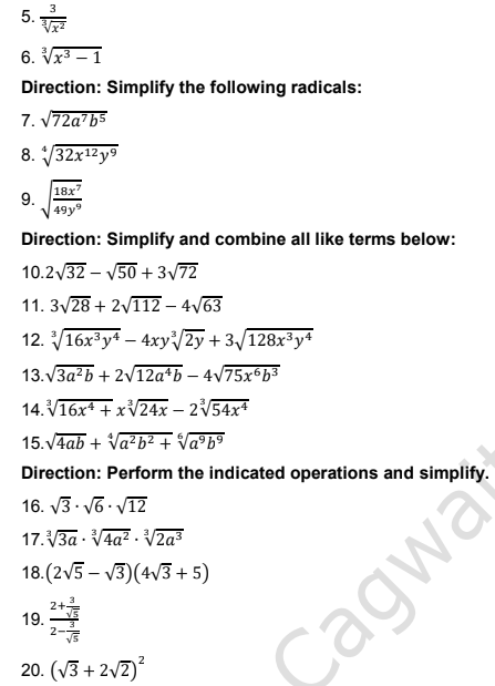 \f5. 3 6. Vx3 - 1 Direction: Simplify the