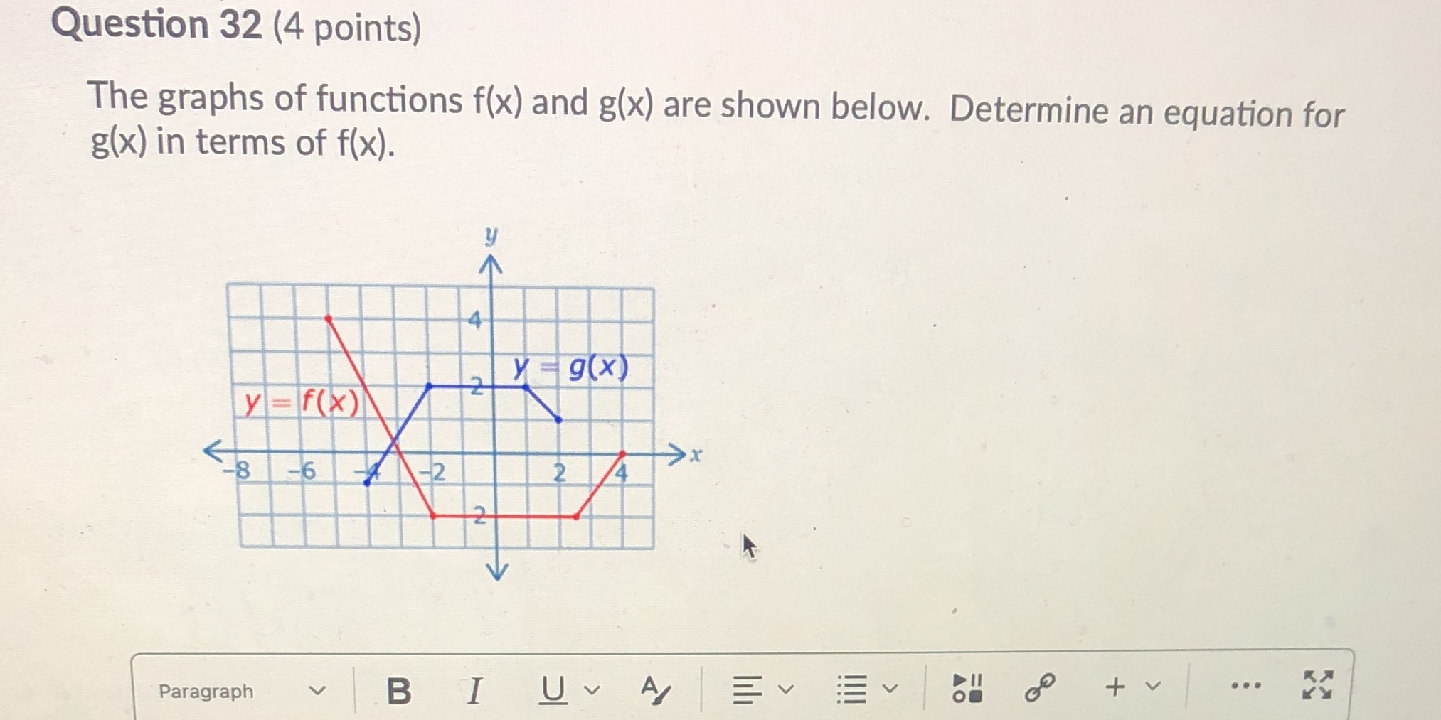 Question 32 (4 points) The graphs of functions