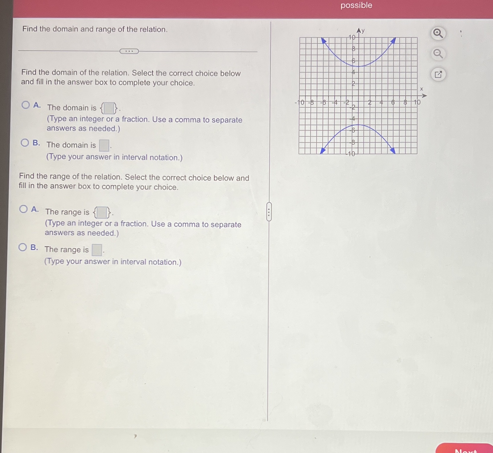 possible Find the domain and range of the