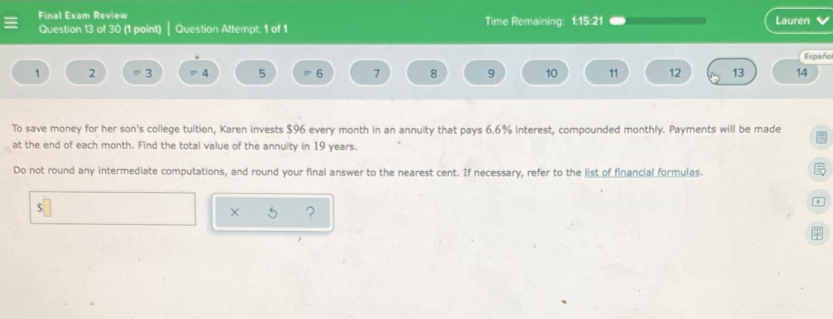 E Final Exam Review Lauren V Question 13 of 30 (1