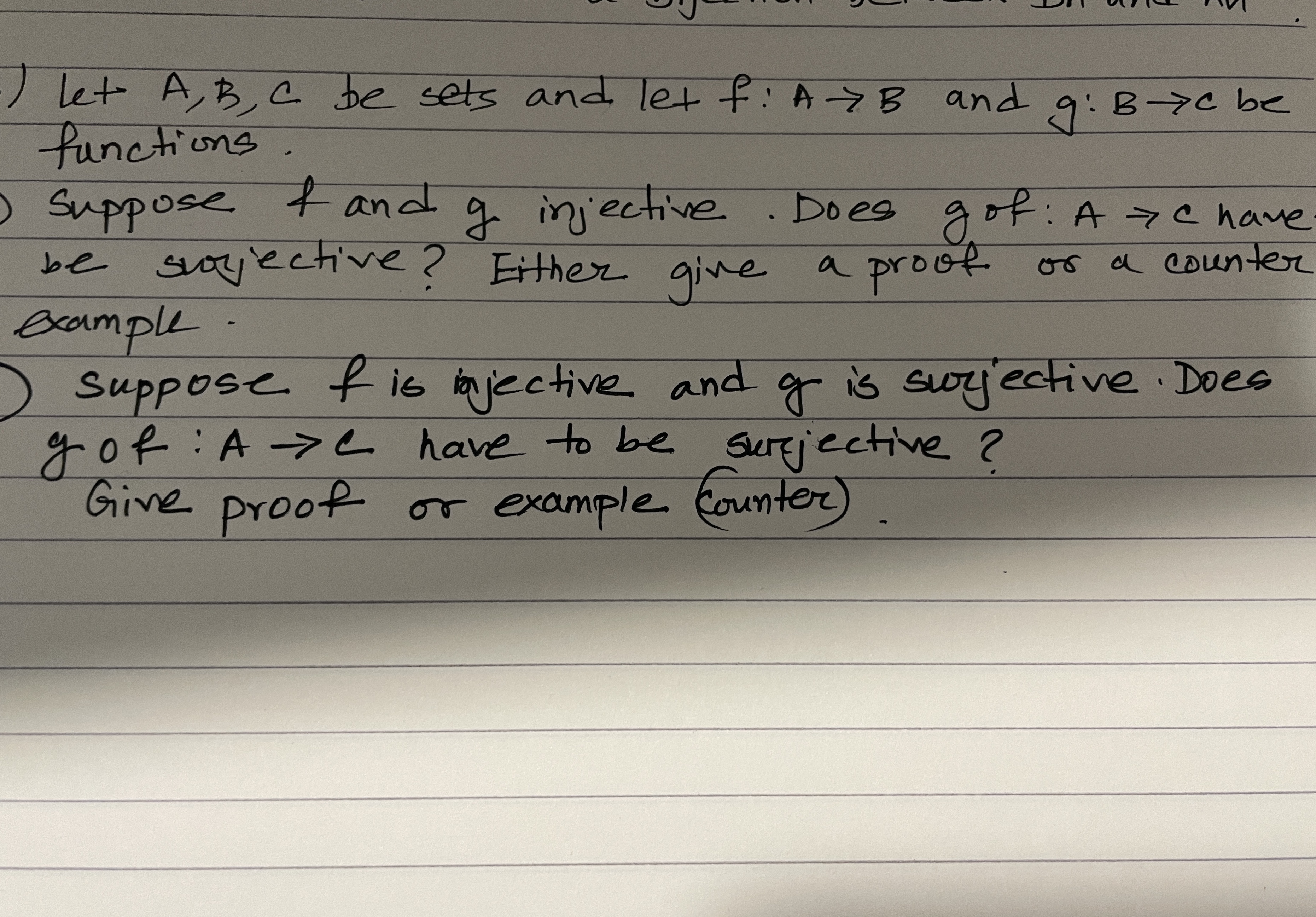 2 questions ) Let A, B, C be sets and let : A-7 B
