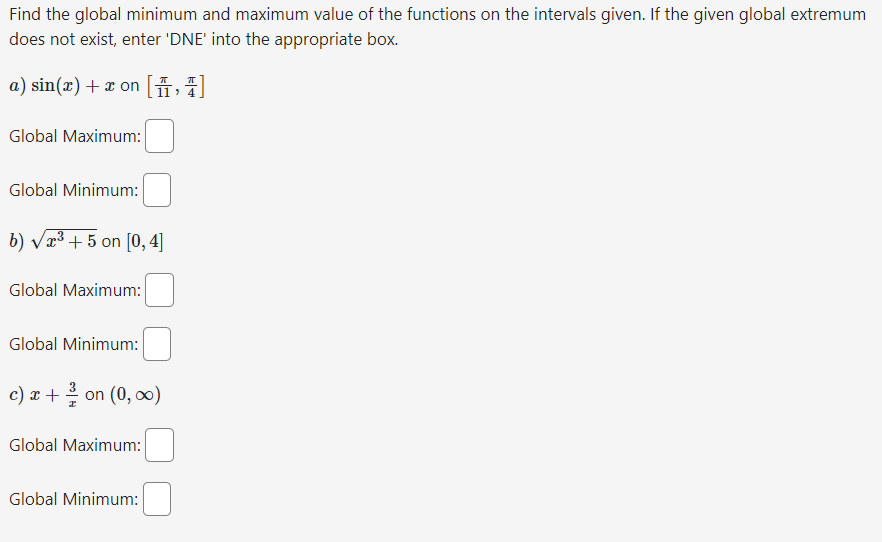Find the global minimum and maximum value of the