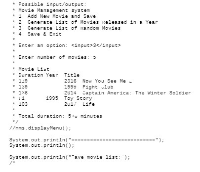 Possible input/output: Movie Management system 1