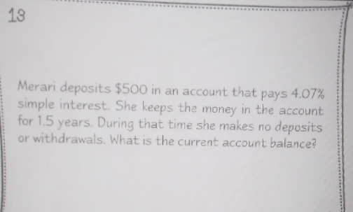 13 Merari deposits $500 in an account that pays