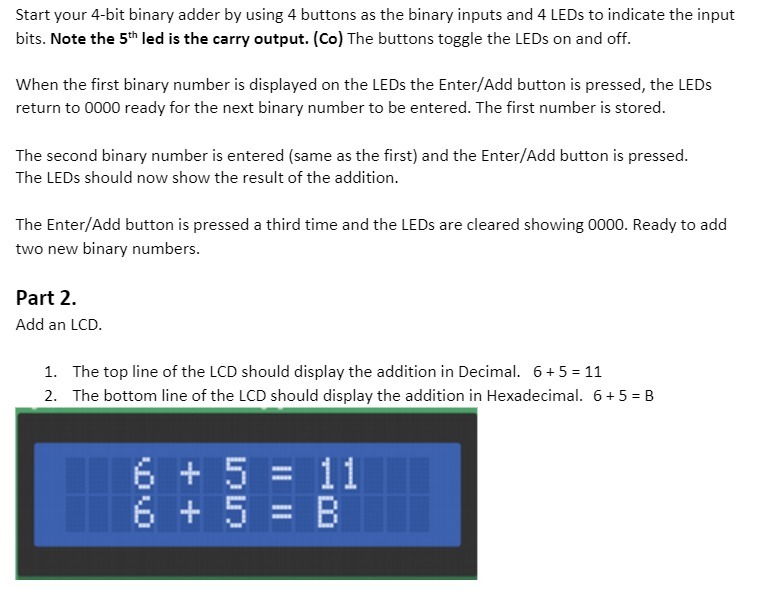 Start your 4bit binary adder by using 4 buttons