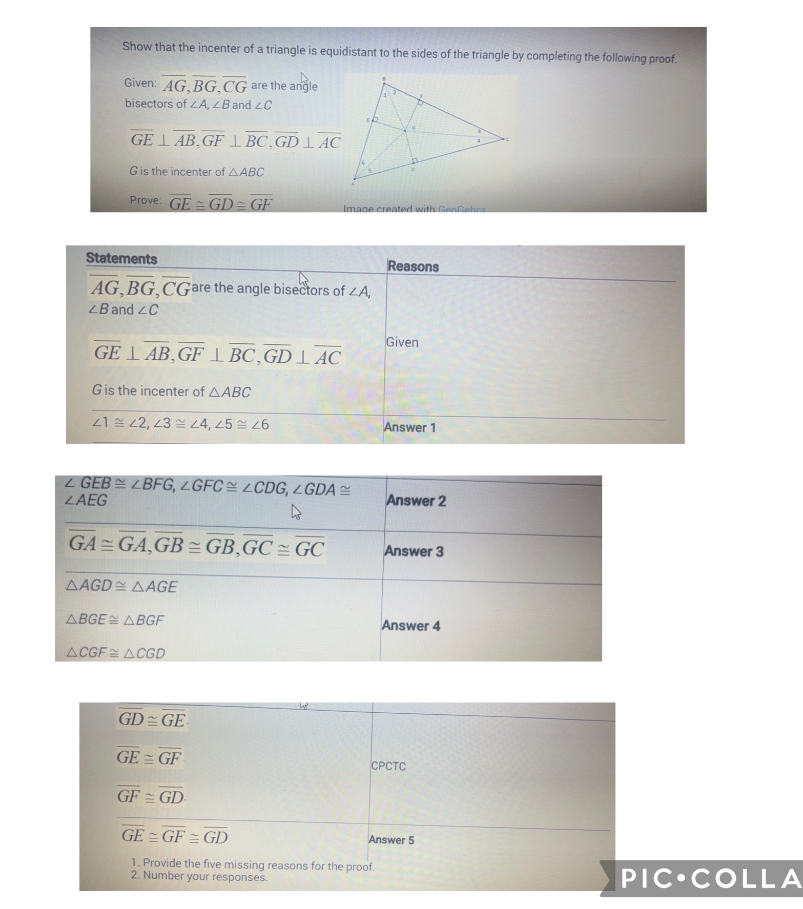 What are the missing reasons for the given proof?