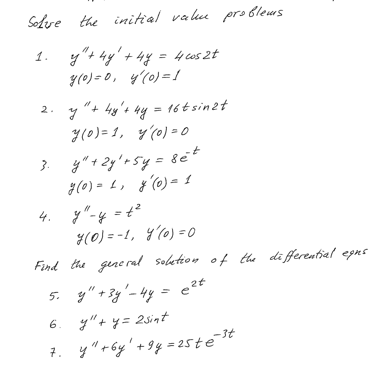 Solve the initial value problems 1 . y "thy + 4 4