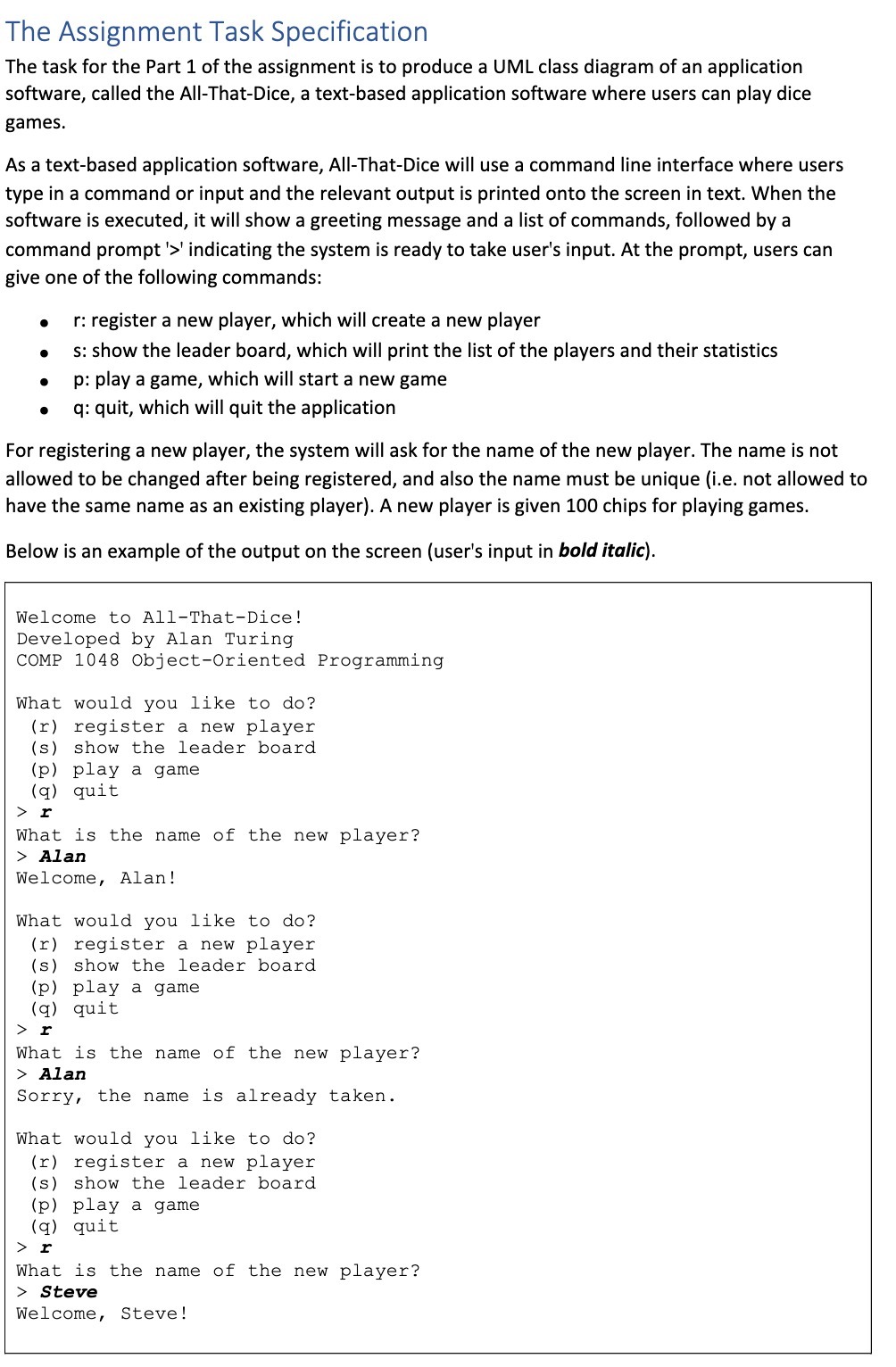 The Assignment Task Specification The task for