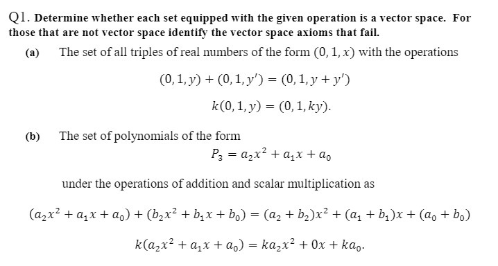 Q1. Determine whether each set equipped with the