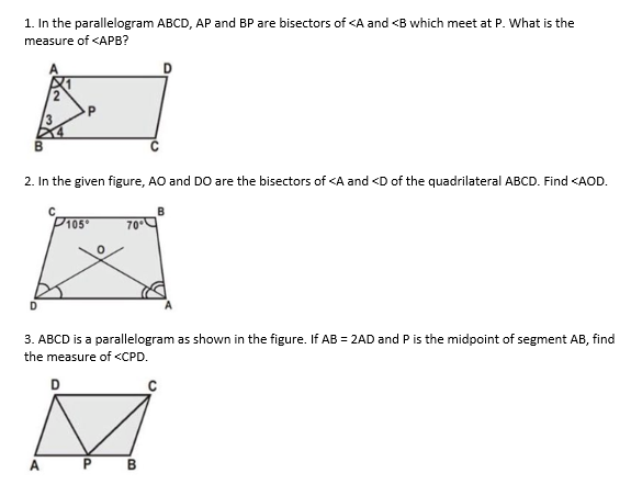 1. In the parallelogram ABCD, AP and BP are