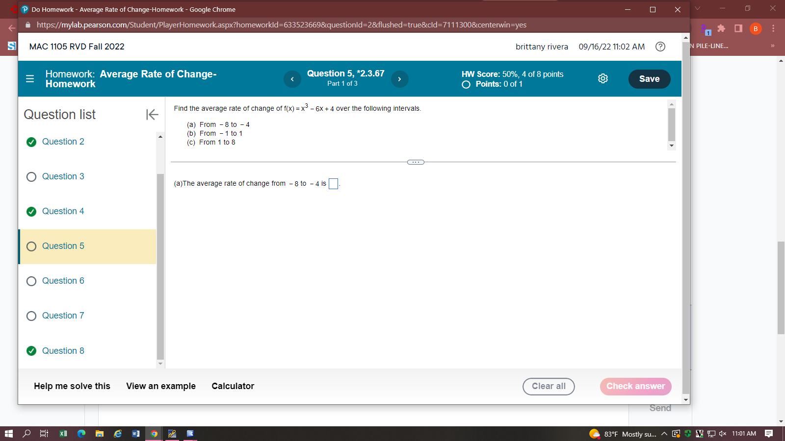 P Do Homework - Average Rate of Change-Homework -