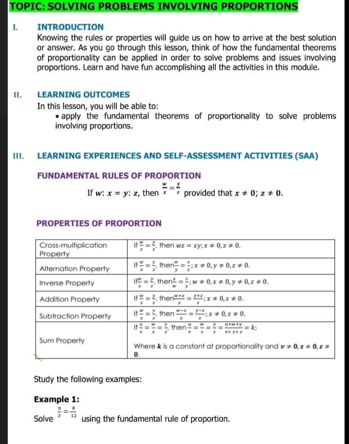 ACTIVITY 3: FORM ME PROPORTIONALLY Direction: