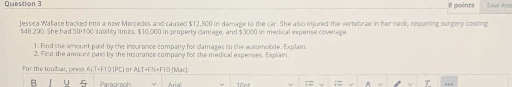 Question 3 8 points Save Ans Jessica Wallace