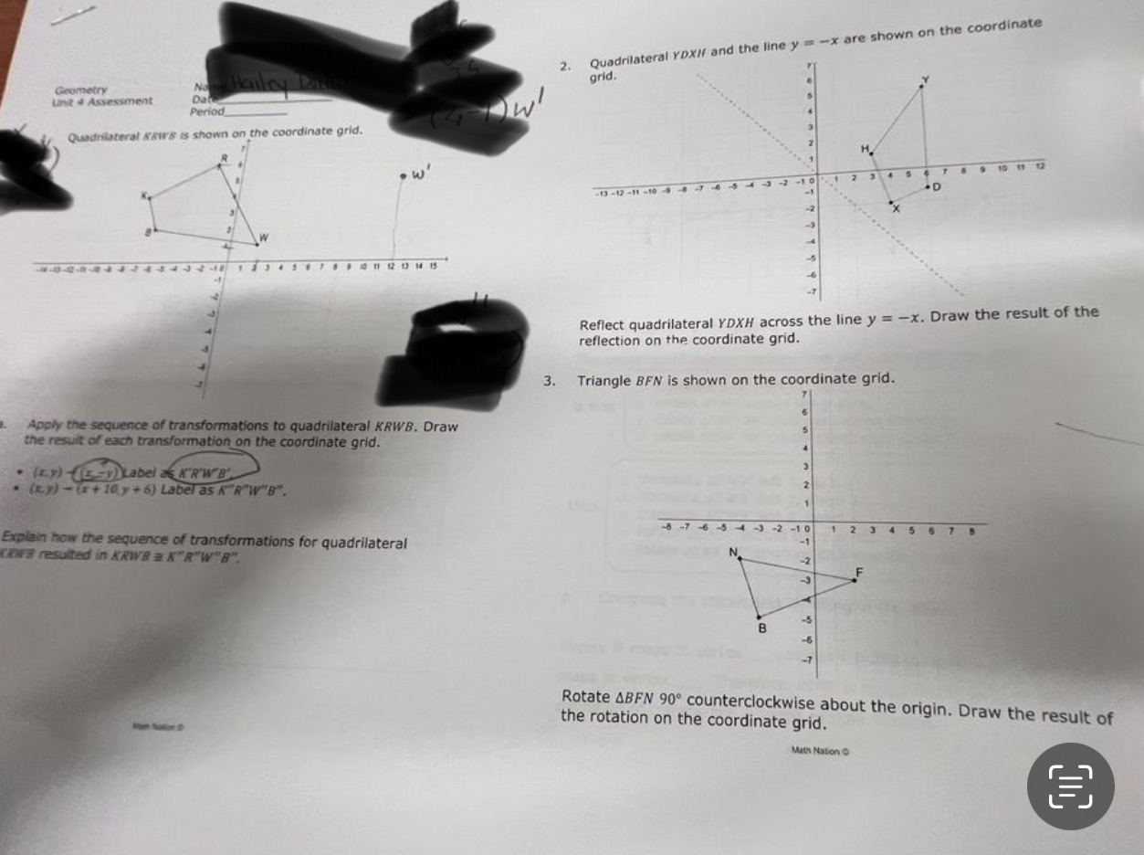 Quadrilateral YDX// and the line y = -x are shown
