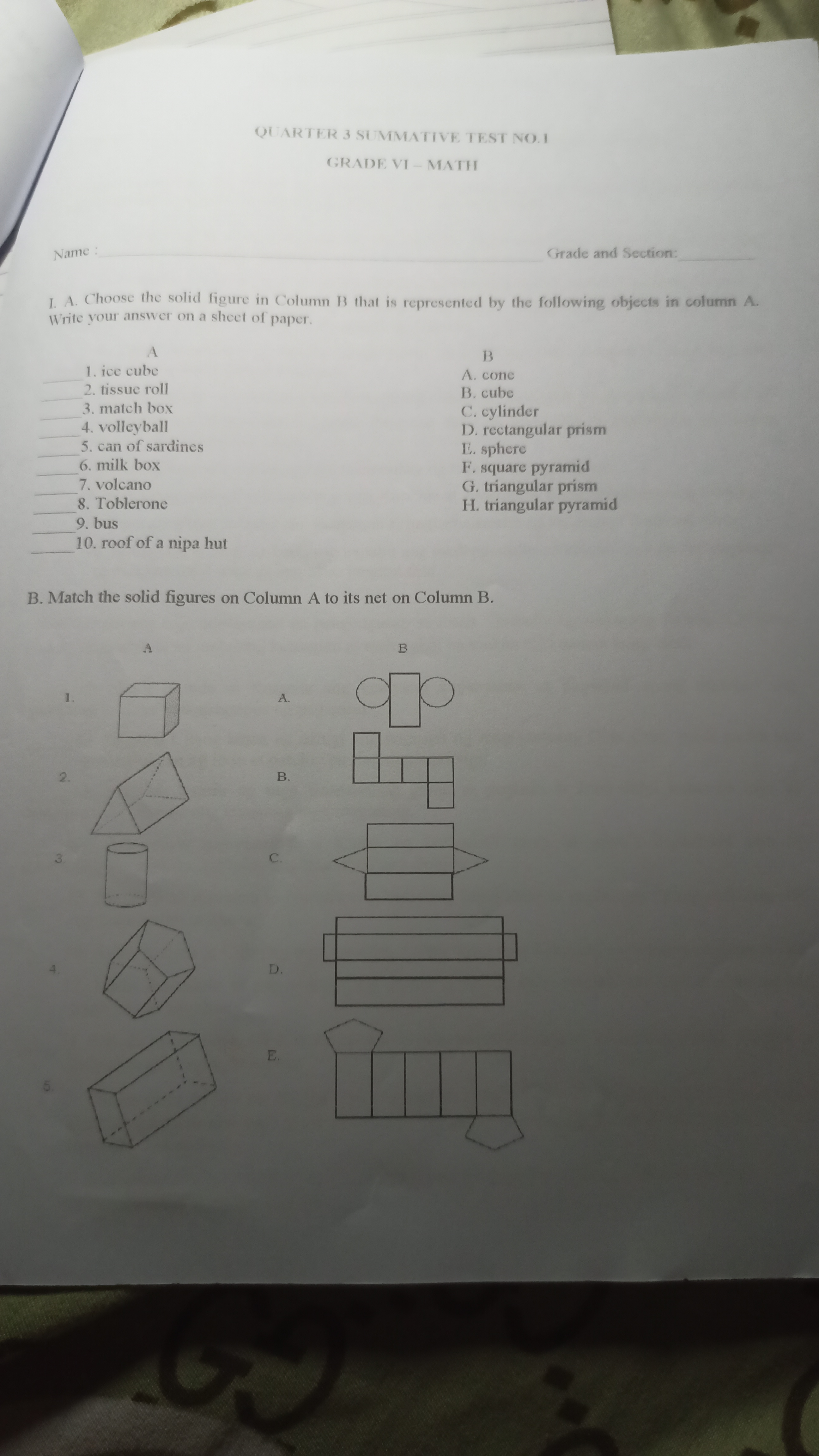 QUARTER 3 SUMMATIVE TEST NO. I GRADE VI - MATH