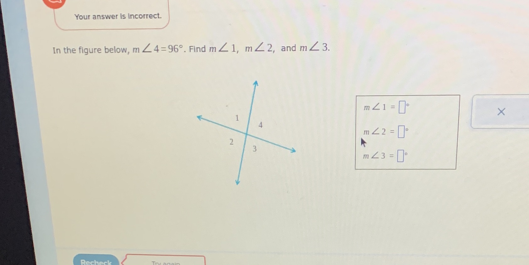 Your answer Is Incorrect. In the figure below, m