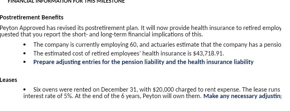 FINANCIAL INFORMATION FOR THIS MILESTONE