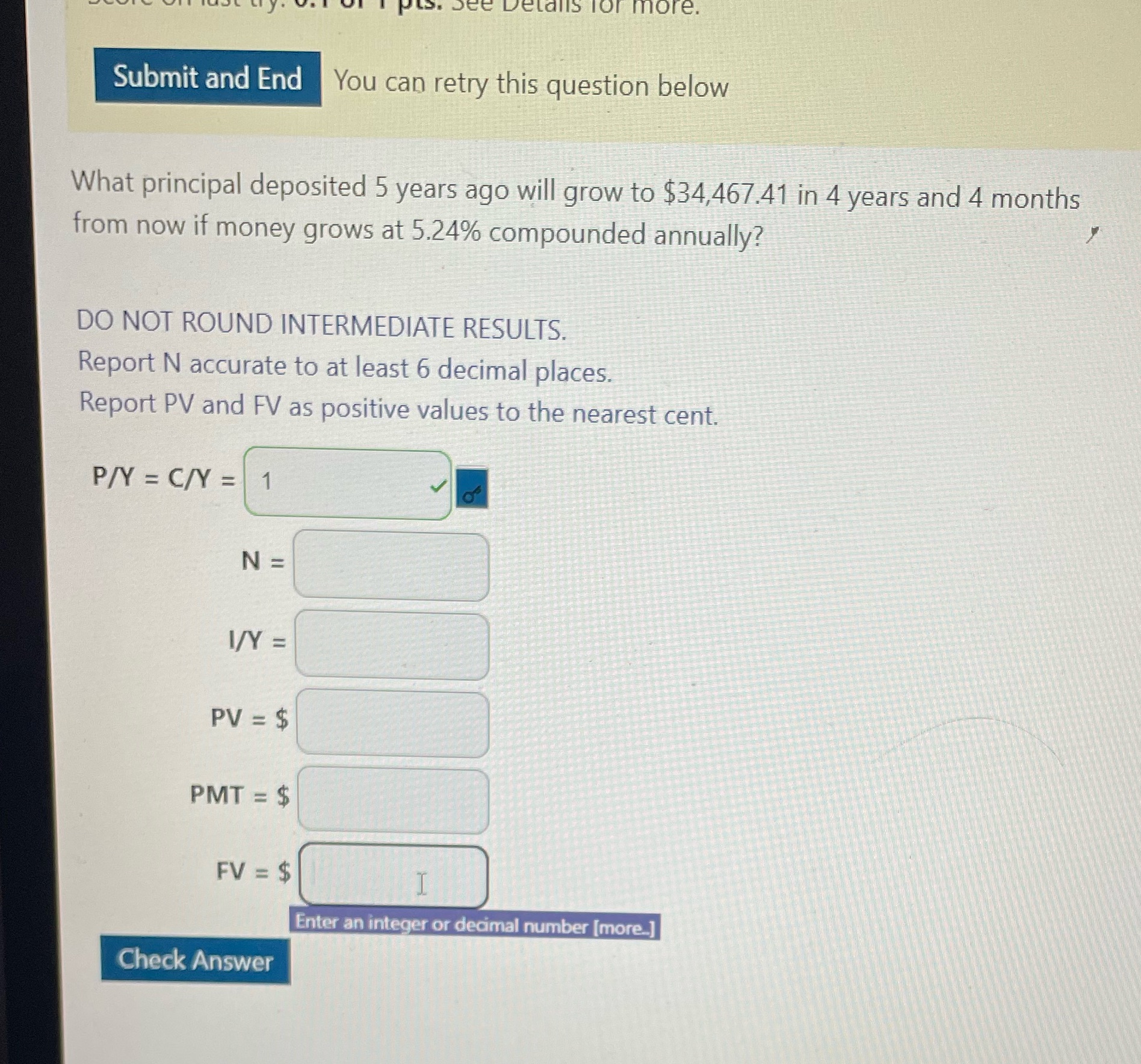 for more. Submit and End You can retry this