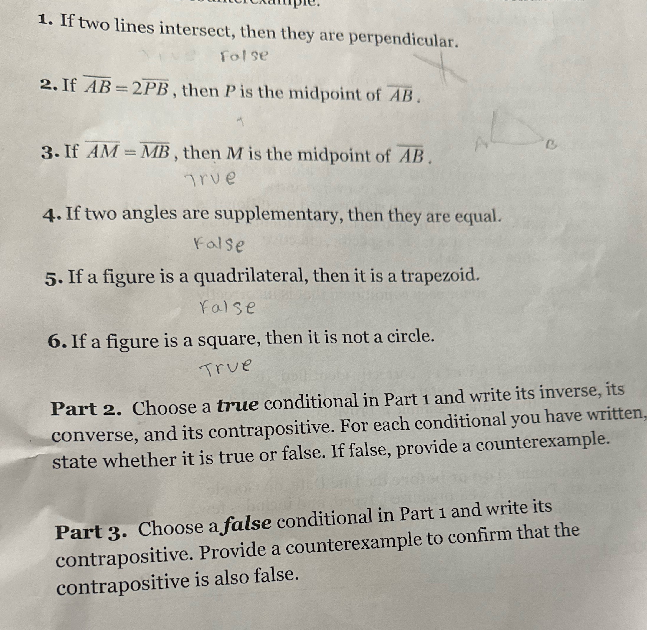 1. If two lines intersect, then they are
